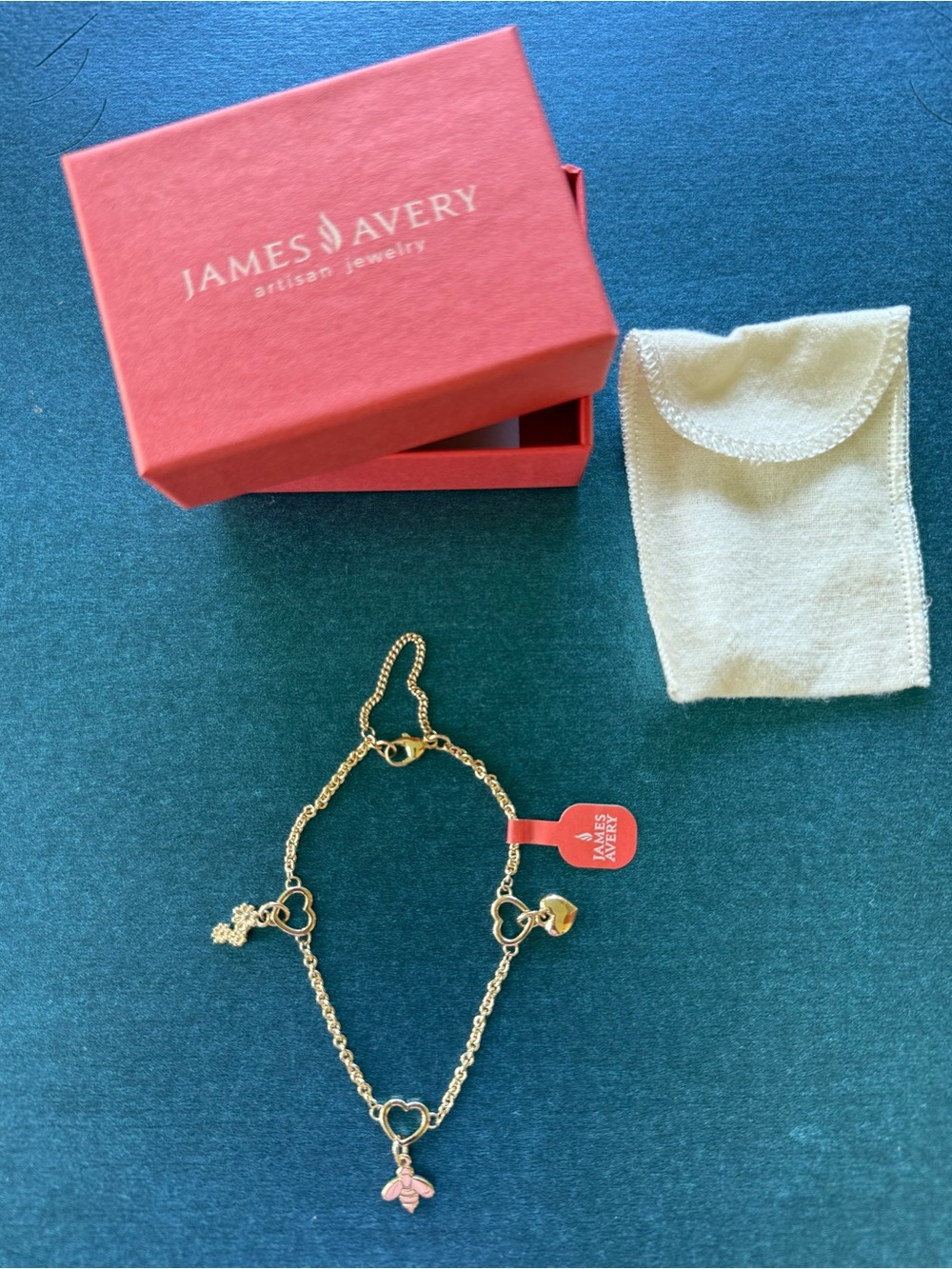 James Avery Gold Heart Link Bracelet with Flowers, Bee & Heart Charms - Picture 2 of 6